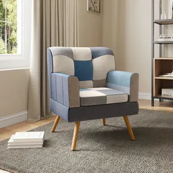 Poltrona scandinava in tessuto patchwork multicolor blu - Copenaghen