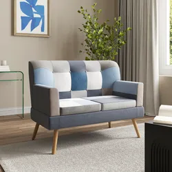 Divano scandinavo 2 posti in tessuto patchwork multicolor blu - Copenaghen