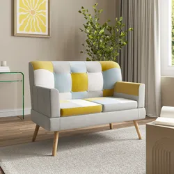 Divano scandinavo 2 posti in tessuto patchwork multicolor giallo - Copenaghen