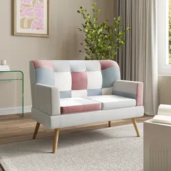 Divano scandinavo 2 posti in tessuto patchwork multicolor rosa - Copenaghen