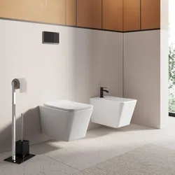Coppia di sanitari sospesi in ceramica rimless con copriwc softclose - Urban