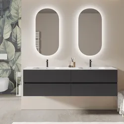 Mobile bagno sospeso 180 cm antracite con 4 cassetti e lavabo - Cuki