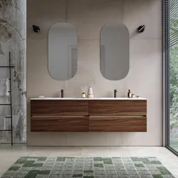 Mobile bagno sospeso 180 cm rovere deciso con 4 cassetti e lavabo con specchio - Cuki