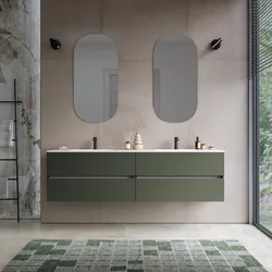 Mobile bagno sospeso 180 cm verde cemento con 4 cassetti e lavabo con specchio - Cuki