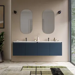 Mobile bagno sospeso 180 cm blu esotico con 4 ante e lavabo con specchio - Cuki