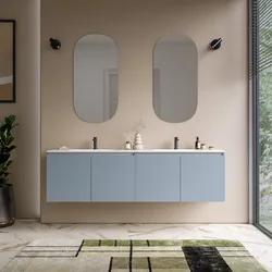 Mobile bagno sospeso 180 cm carta da zucchero con 4 ante e lavabo con specchio - Cuki