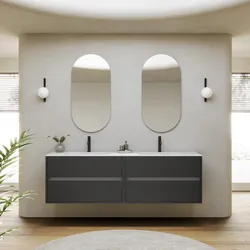 Mobile bagno sospeso 180 cm antracite opaco con 4 cassetti e lavabo con specchio - Dedalo
