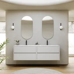 Mobile bagno sospeso 180 cm bianco opaco con 4 cassetti e lavabo con specchio - Dedalo