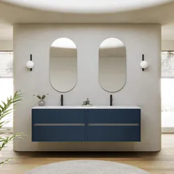 Mobile bagno sospeso 180 cm blu esotico opaco con 4 cassetti e lavabo con specchio - Dedalo