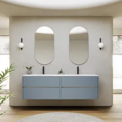 Mobile bagno sospeso 180 cm carta da zucchero con 4 cassetti e lavabo con specchio - Dedalo