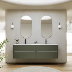 Mobile bagno sospeso 180 cm verde cemento con 4 cassetti e lavabo con specchio - Dedalo