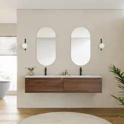 Mobile bagno sospeso 180 cm rovere deciso con lavabo e specchio - Sleek
