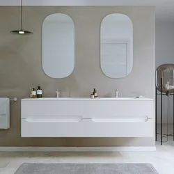 Mobile bagno sospeso 180 cm cannettato con 4 cassetti bianco opaco e lavabo con specchio - Tayga