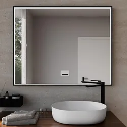 Specchio da bagno 3 led 100x80 cm con luce perimetrale antiappannante e sensore di movimento nero opaco - Elevate