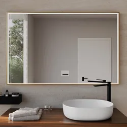 Specchio da bagno 3 led 120x80 cm con luce perimetrale antiappannante e sensore di movimento oro spazzolato - Elevate