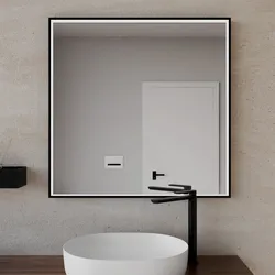Specchio da bagno 3 led 80x80 cm con luce perimetrale antiappannante e sensore di movimento nero opaco - Elevate