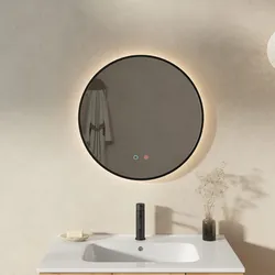 Specchio da bagno 3 led  Ø 60 cm con antiappannate e retroilluminato nero opaco - Empiria