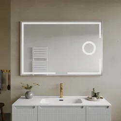 Specchio da bagno 3 led 120x80 cm con ingranditore e antiappannante - Clent