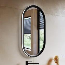 Specchio da bagno 3 led 50x90 cm con luce perimetrale retroilluminato e antiappannante nero opaco - Drest
