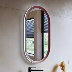 Specchio da bagno 3 led 50x90 cm con luce perimetrale retroilluminato e antiappannante rosa corallo - Drest