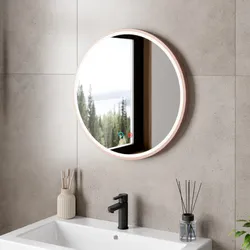Specchio da bagno 3 led Ø 60 cm oro con antiappannante rosa spazzolato - Synergy
