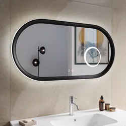 Specchio da bagno 3 led 100x55 cm luce perimetrale retroilluminato con antiappannante e ingranditore nero opaco - Pulli