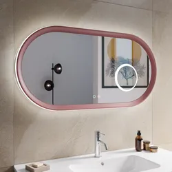 Specchio da bagno 3 led 100x55 cm luce perimetrale retroilluminato con antiappannante e ingranditore rosa corallo - Pulli