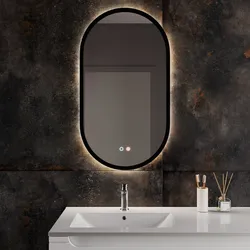 Specchio da bagno 3 led 50x90 cm retroilluminato con antiappannante nero opaco - Ligt