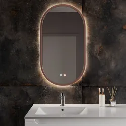 Specchio da bagno 3 led 50x90 cm retroilluminato con antiappannante oro rosa spazzolato - Ligt