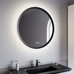 Specchio da bagno 3 led Ø 80 cm retroilluminato con antiappannante nero opaco - Bruns