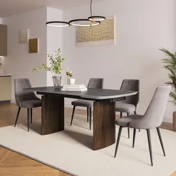 Tavolo allungabile 180-260x90 cm top grigio effetto pietra alpi opaco con gambe noce - Garvi