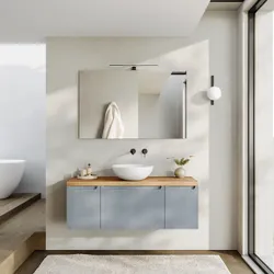 Mobile bagno sospeso 120 cm carta da zucchero cannettato con top rovere gold e specchio - Konai