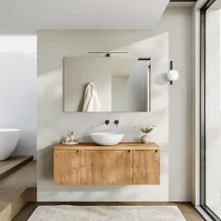 Mobile bagno sospeso 120 cm rovere gold cannettato e top con specchio - Konai