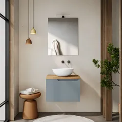Mobile bagno sospeso 60 cm carta da zucchero cannettato con top rovere gold e specchio - Konai