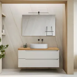 Mobile bagno sospeso 120 cm bianco opaco cannettato con top rovere gold e specchio - Konai plus