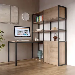 Scrivania 143x150 cm effetto noce ritz e metallo nero con libreria integrata h184 cm - Apta