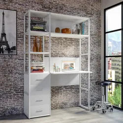 Libreria 120x180h cm bianco con scrivania e 4 cassetti - Apta