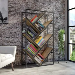 Libreria 80x140h cm con ripiani inclinati effetto rovere sussex e struttura in metallo nero - Apta