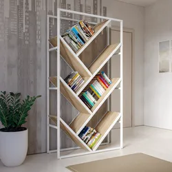 Libreria 100x180h cm con ripiani inclinati effetto rovere sussex e struttura in metallo bianco - Apta
