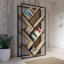 Libreria 100x180h cm con ripiani inclinati effetto rovere sussex e struttura in metallo nero - Apta
