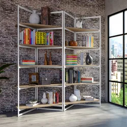 Libreria 180x200h cm con ripiani effetto rovere sussex e struttura a V in metallo bianco - Apta