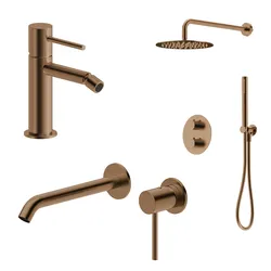 Set miscelatore lavabo a muro e bidet con incasso doccia termostatico bronzo spazzolato – Oasis