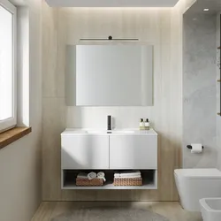 Mobile bagno sospeso 100 cm bianco opaco con lavabo integrato e specchio - Lion