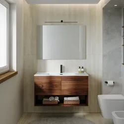 Mobile bagno sospeso 100 cm rovere deciso con lavabo integrato e specchio - Lion