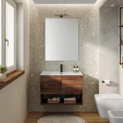 Mobile bagno sospeso 80 cm rovere deciso con lavabo integrato e specchio - Lion