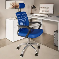 Sedia da ufficio girevole in tessuto mesh blu con schienale traspirante e poggiatesta - Triad