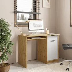 Scrivania 100x75h cm in legno bianco e rovere aystar con anta e cassetto - Aubin