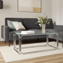 Tavolino 110x50 cm con top in vetro e struttura in metallo cromo - Brim