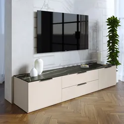 Porta tv 200x43h cm cashmere con top nero effetto marmo con 2 ante e 2 cassetti - Valoria