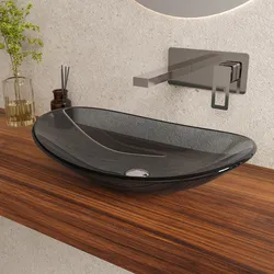 Lavabo da appoggio 53x35 cm in vetro antracite - Esme